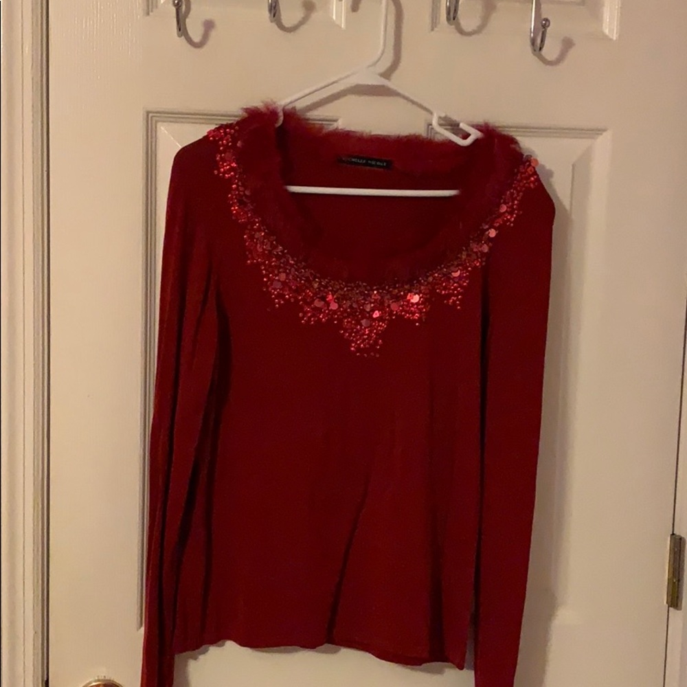 Embellished Long sleeve red blouse
